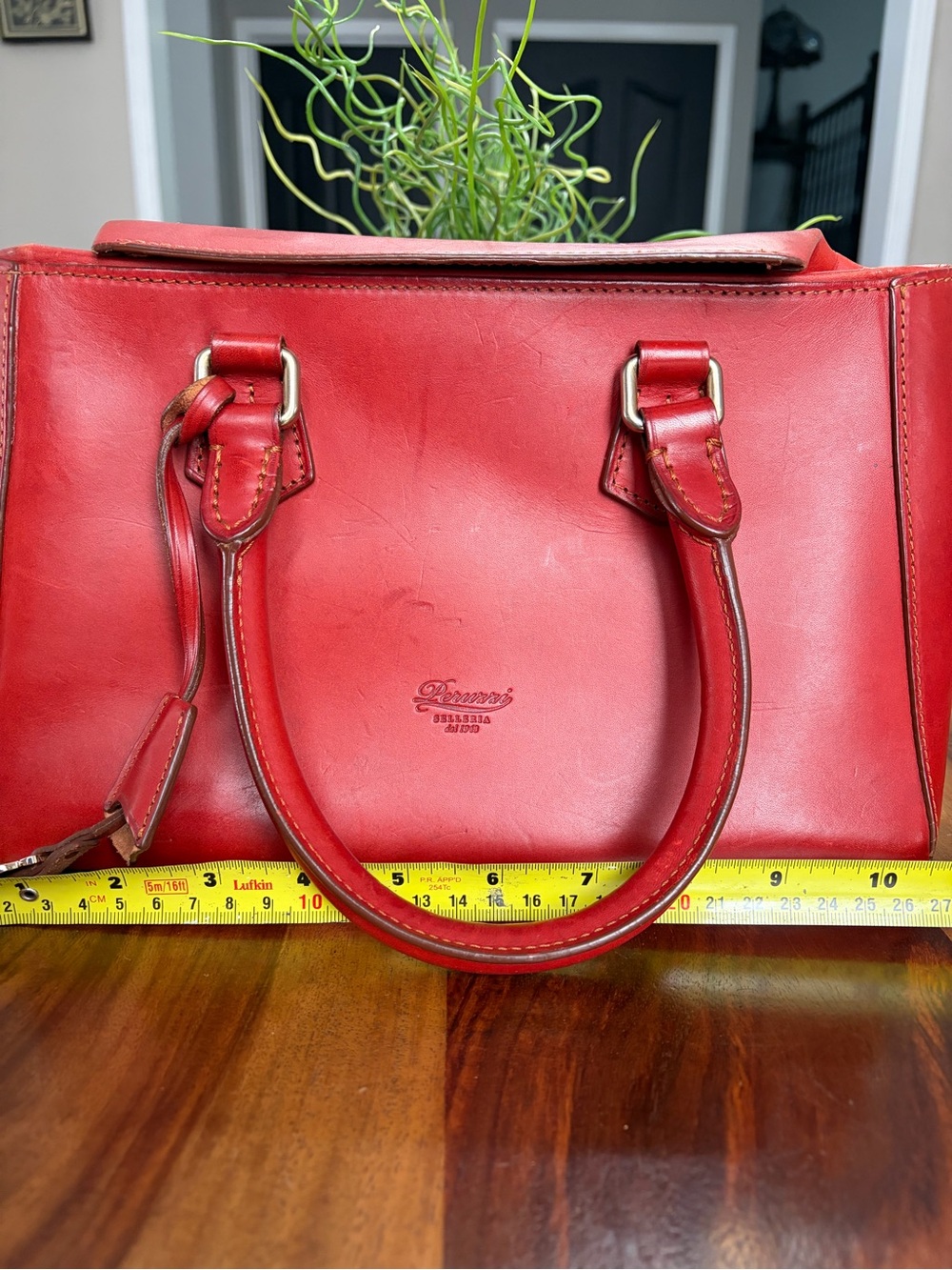 Made in Italy 🇮🇹 Peruzzi Red Leather Satchel with Top Handles